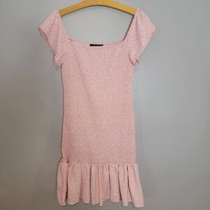 Off the shoulder drop waist pink floral mini dress